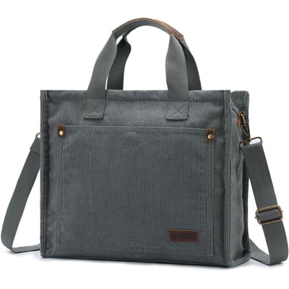 Corduroy Tote Bag for Women, Casual Sturdy Work Satchel Top Handle Tote